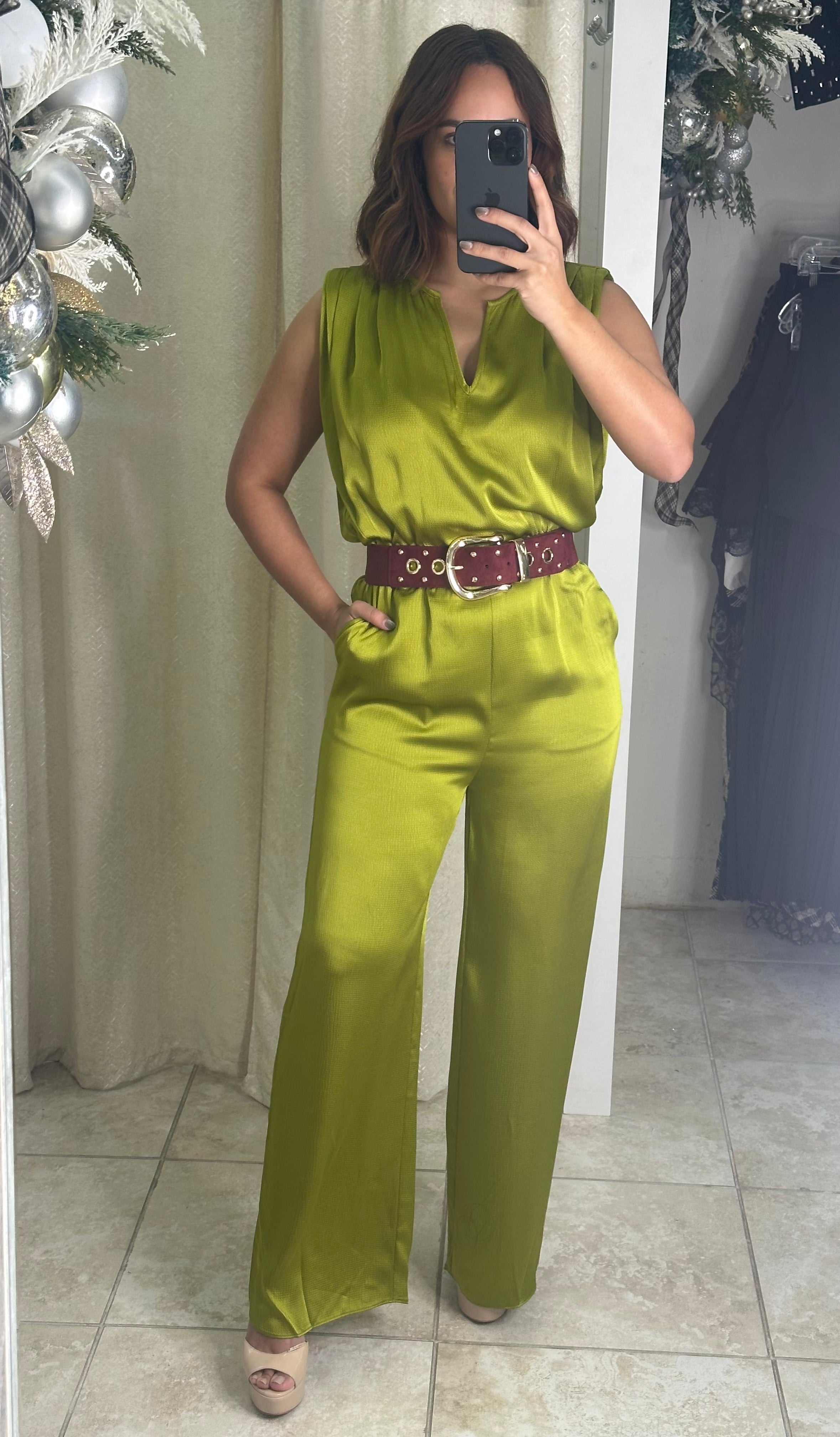 Green Satin Jumpsuit