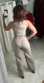 Taupe High Neck Zipper Jumpsuit