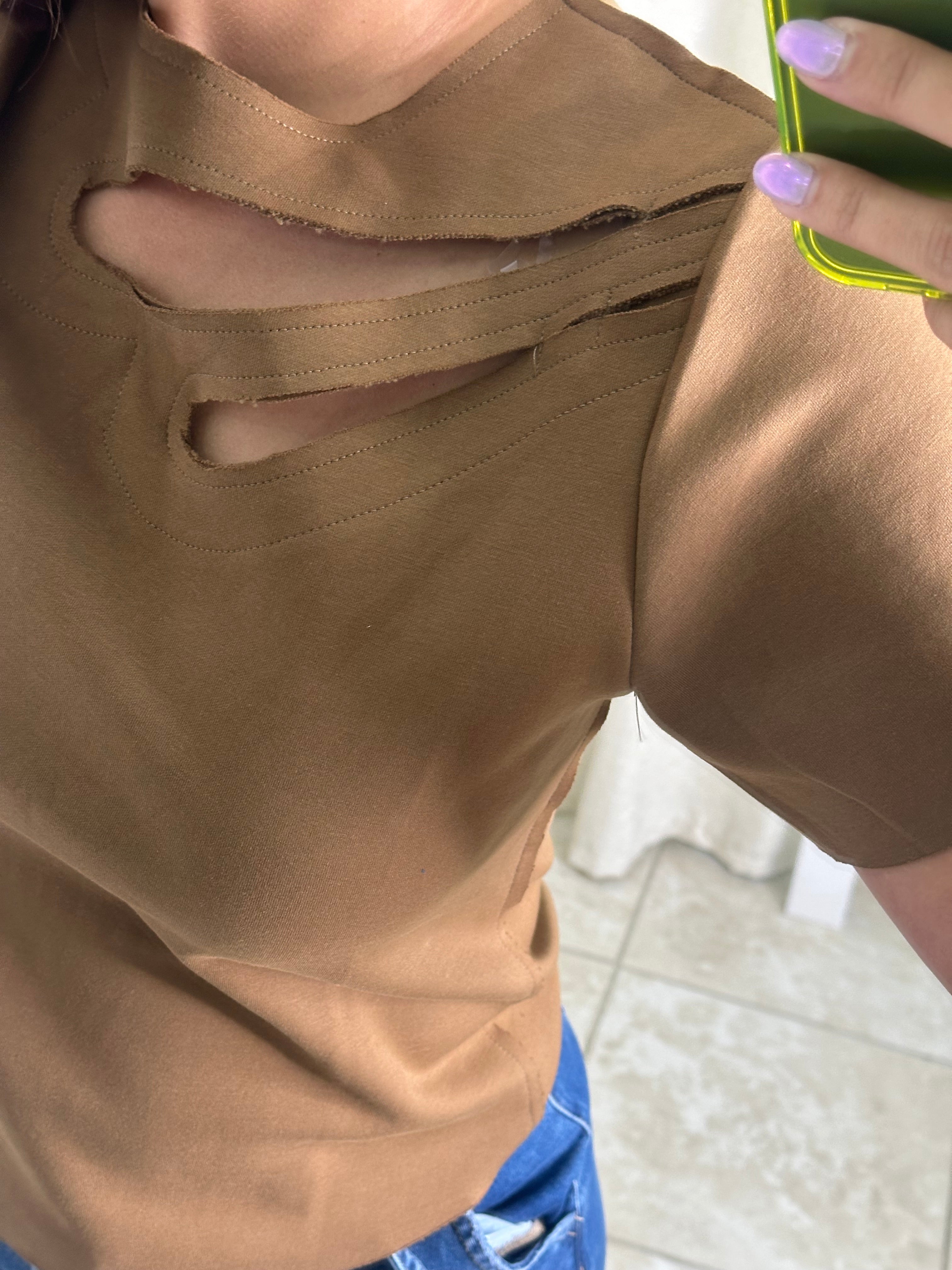 Brown Cut-Out Tshirt