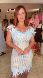 Blue & cream Lace mini dress