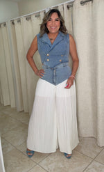 Pleated Denim Pant Set
