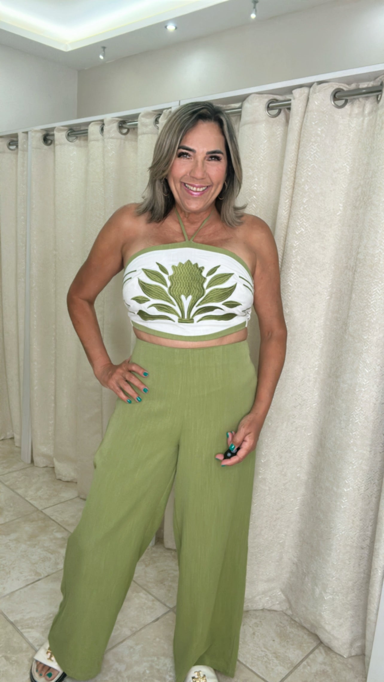 Bandeau Top Applique And Pants Set