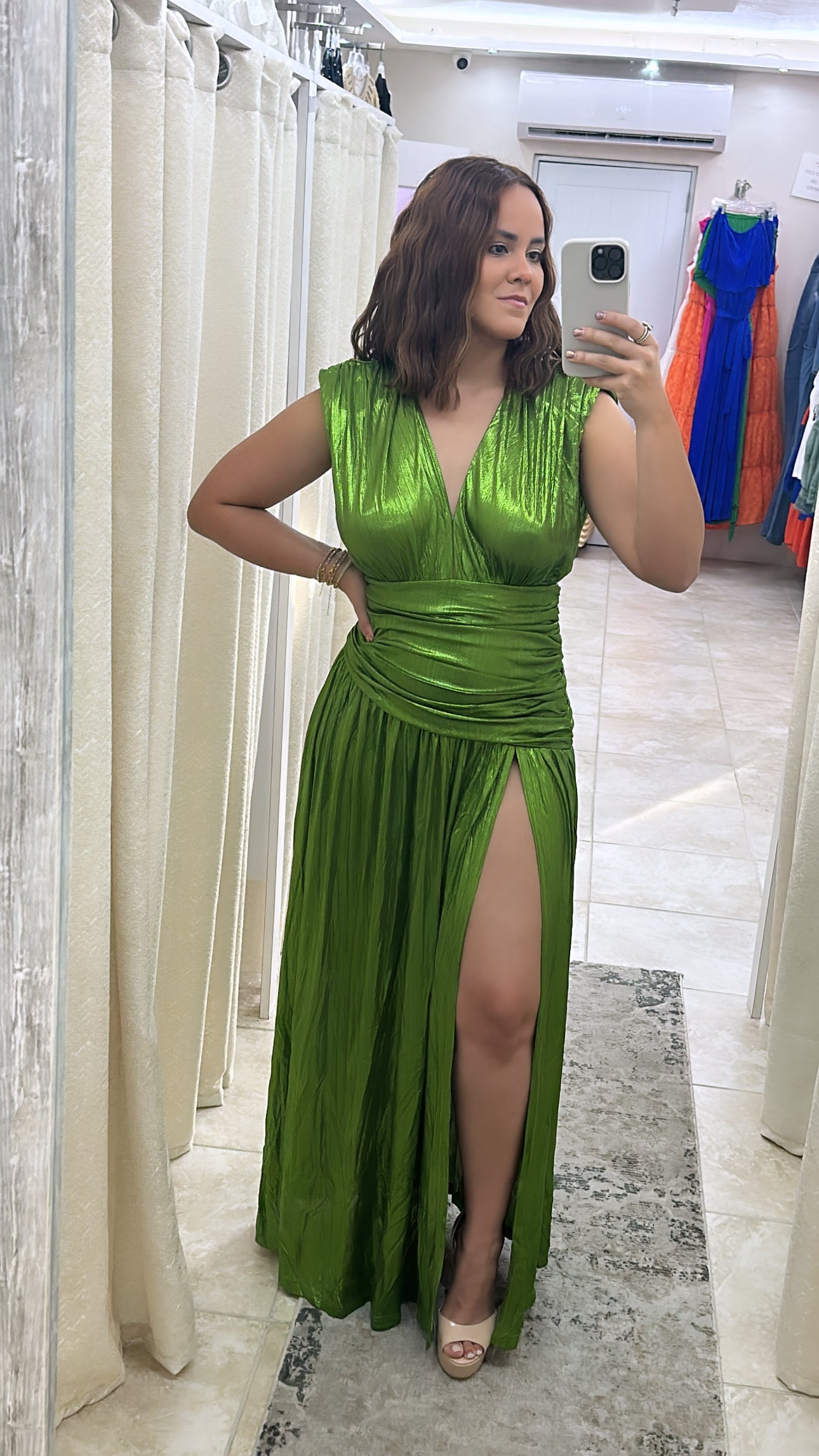 Green Ruched Maxi Dress