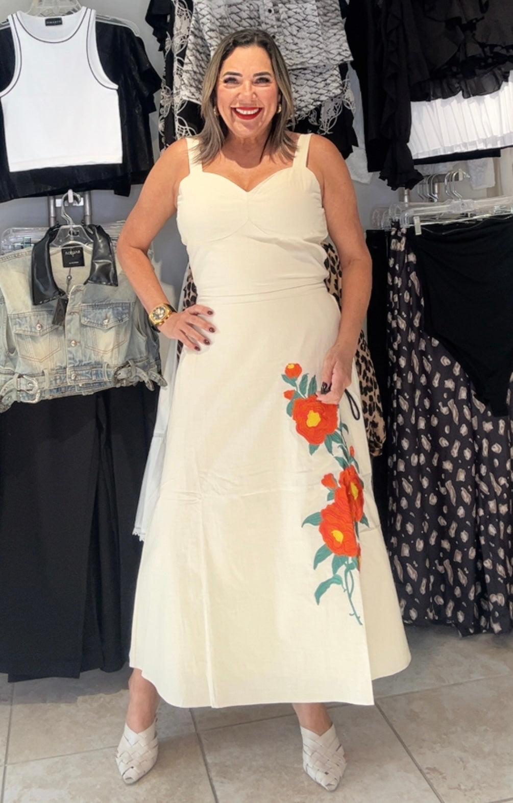 Ivory Flower Embroidery Skirt Set
