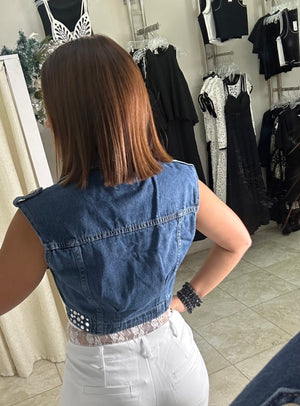 Neck Denim Vest