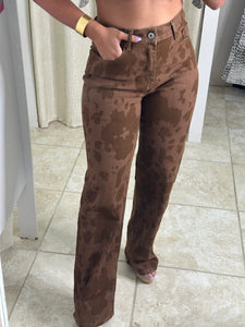 Print High Waisted Straight Jeans