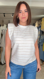 White/Sand Shoulder Pad Top