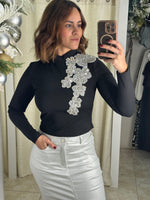Black & Rhinestone Detail Blouse