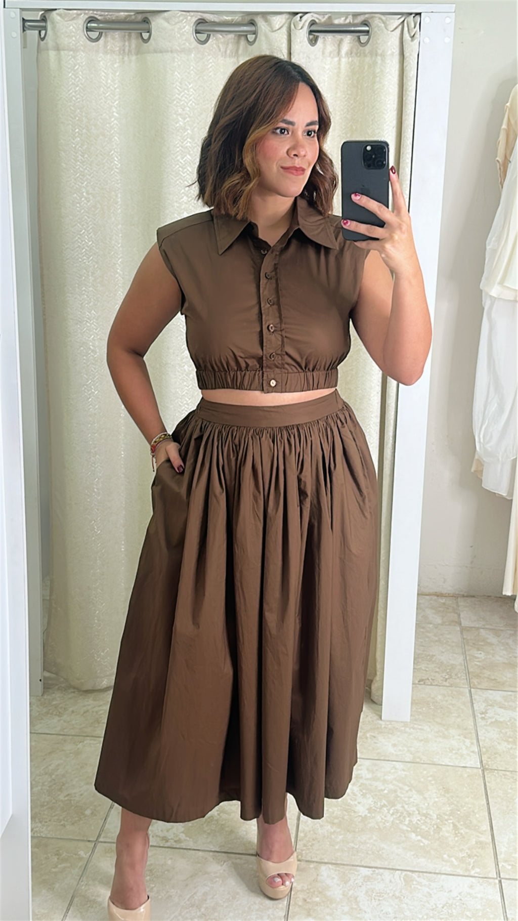 Chocolate Crop Top & Midi Skirt