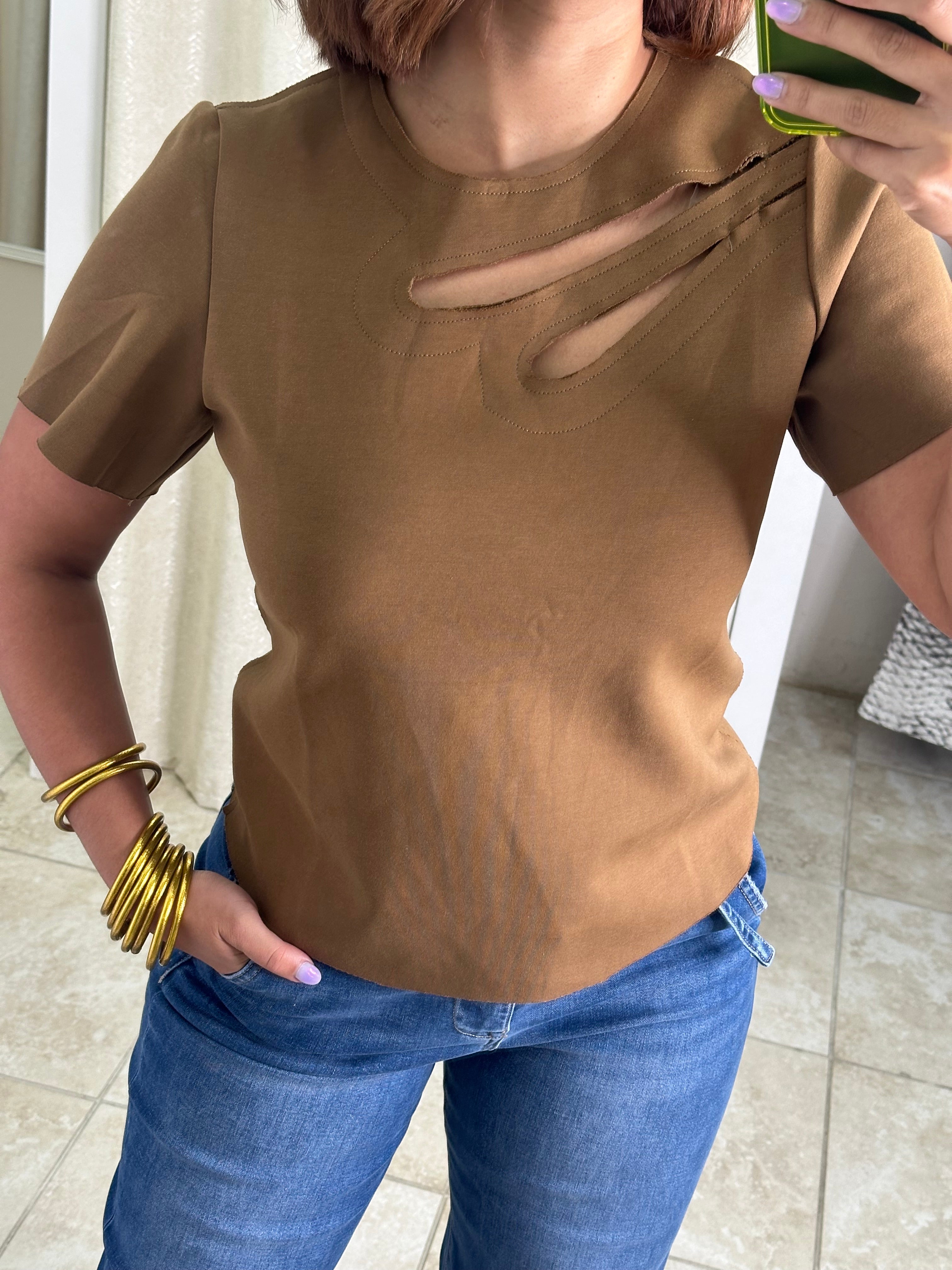 Brown Cut-Out Tshirt