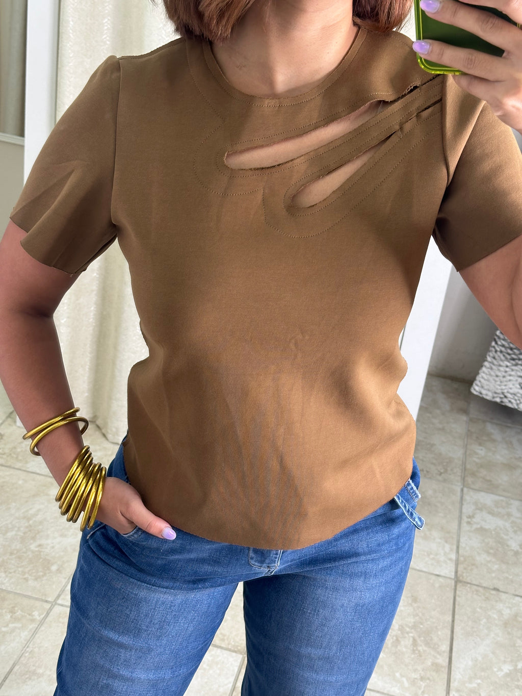 Brown Cut-Out Tshirt