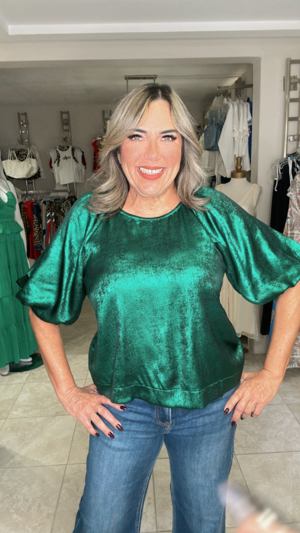 Hunter Green Metallic Blouse