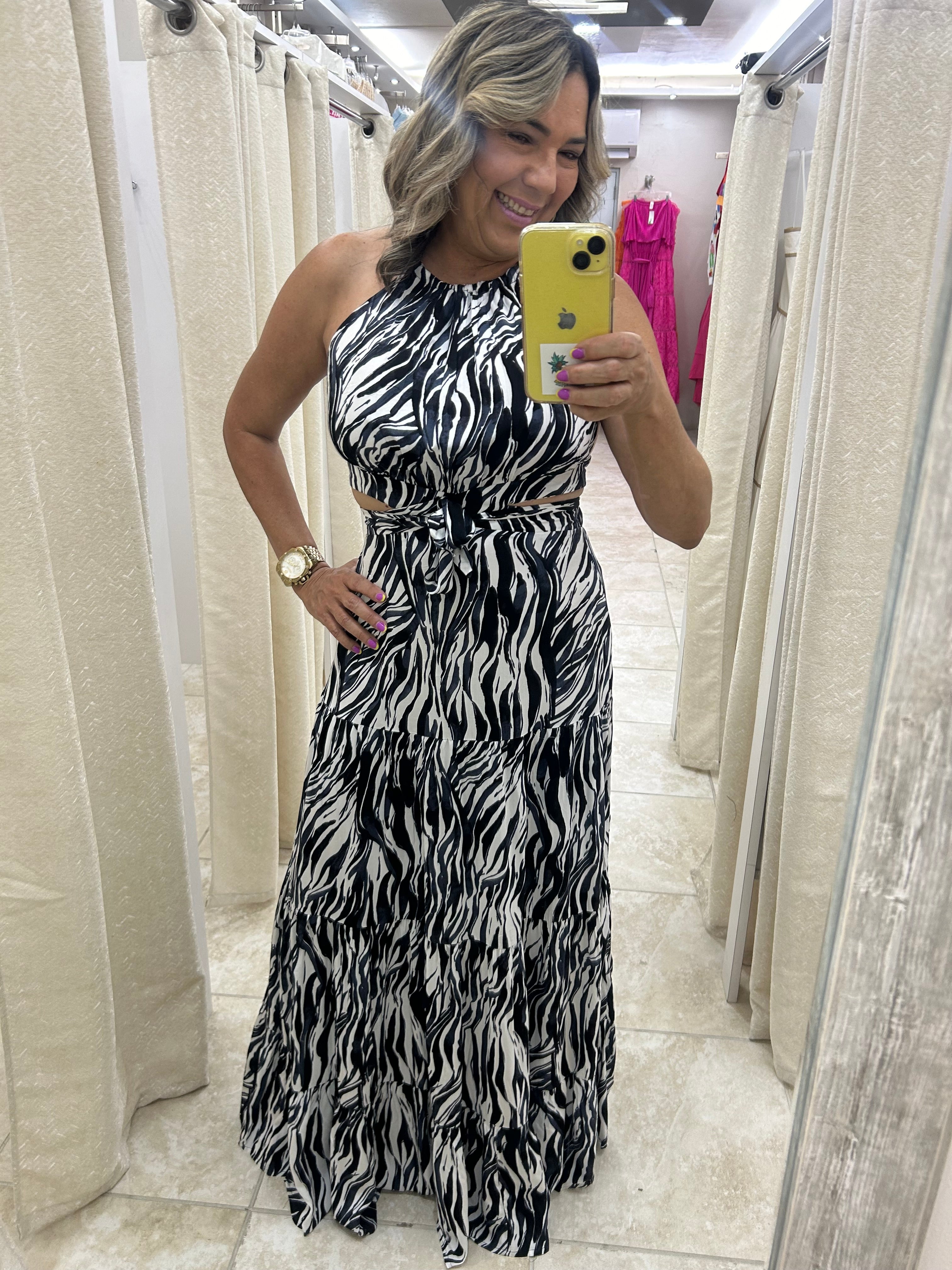 Zebra Printed Woven Maxi Dress