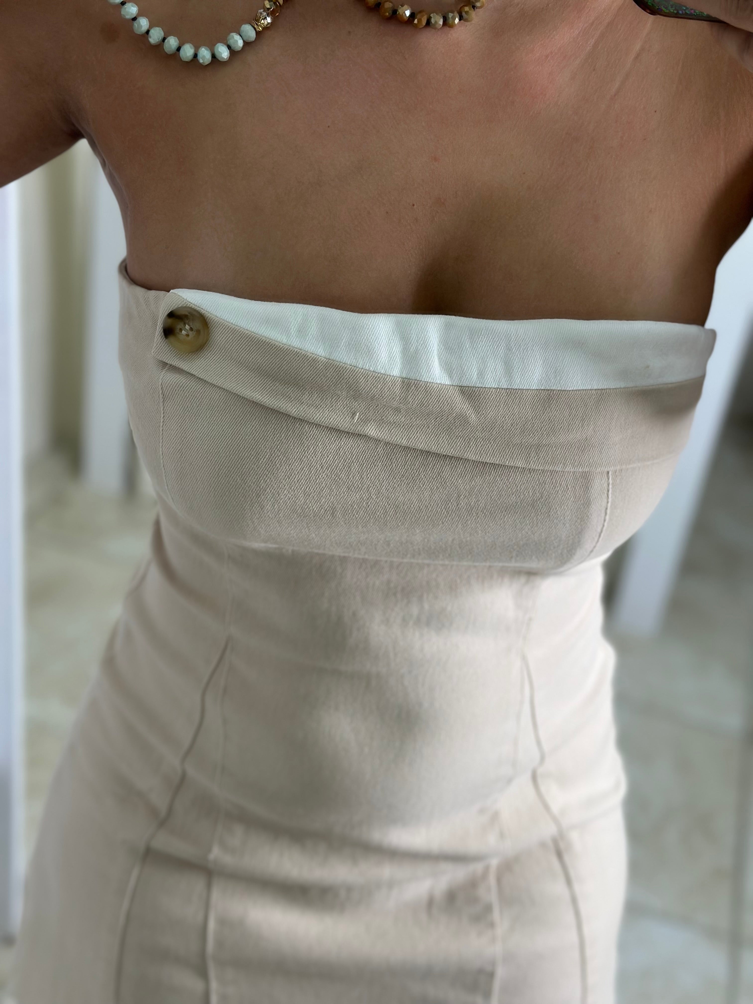 Cream Denim Short Dress