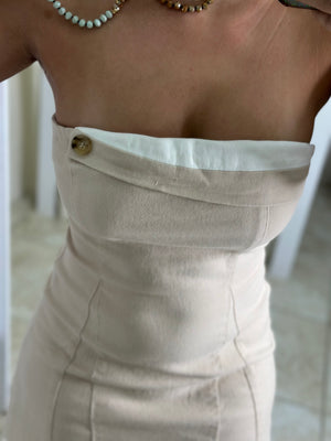 Cream Denim Short Dress