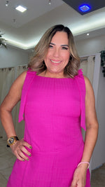 Straight Neckline Bow Mini Dress