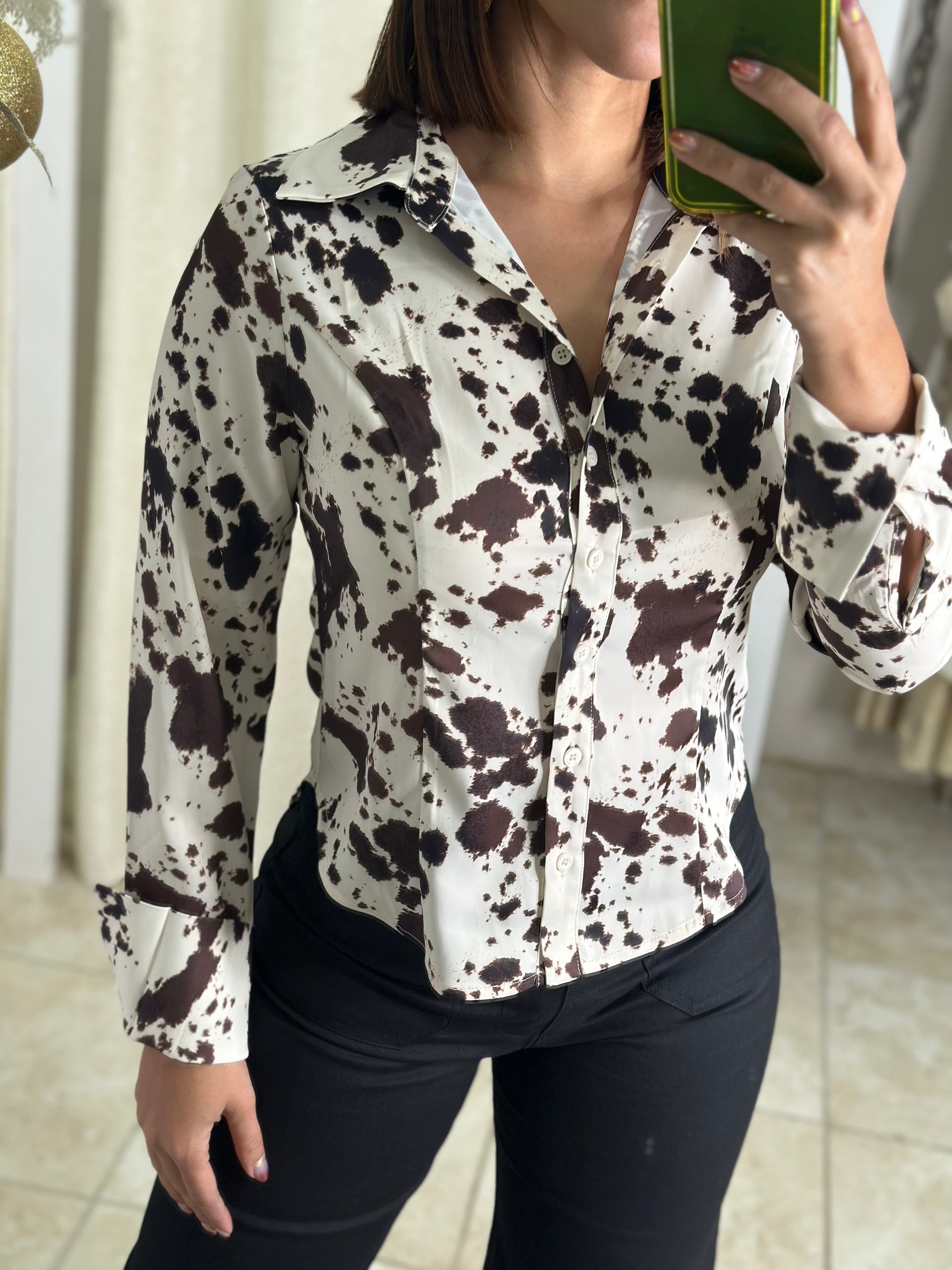 Cow Print Blouse