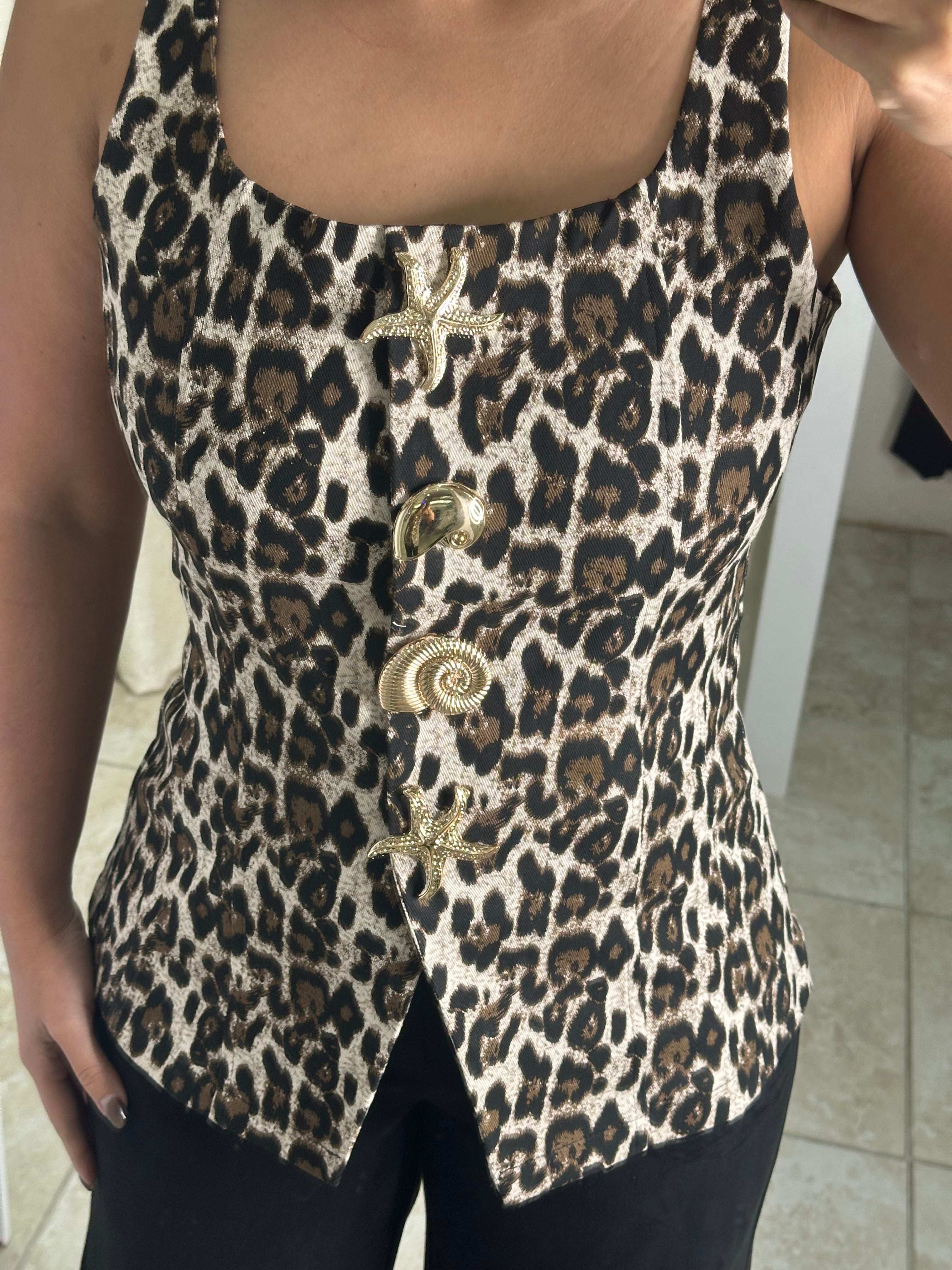 Tiger Metal Button Top