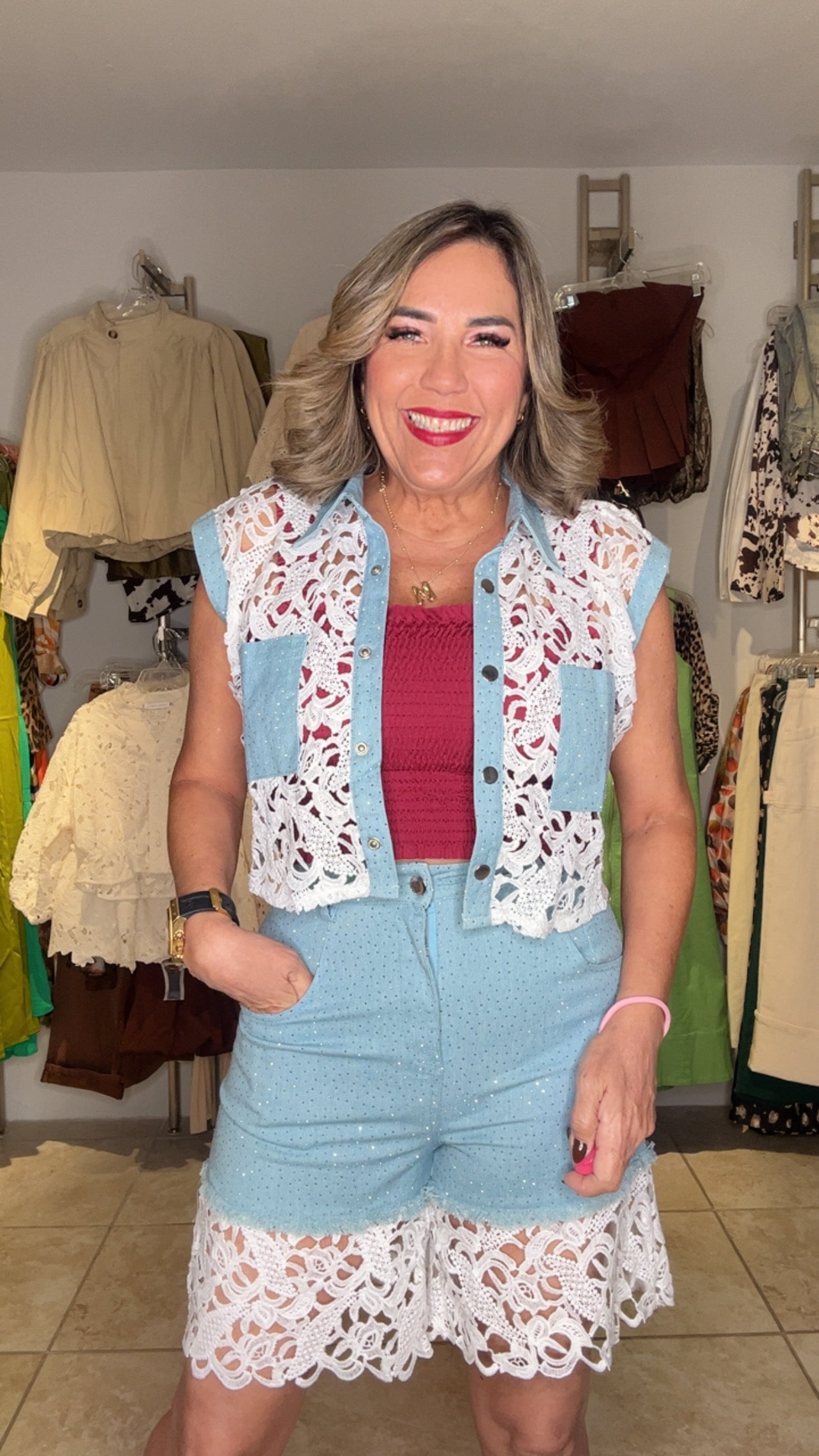 White Eyelet & Denim Set