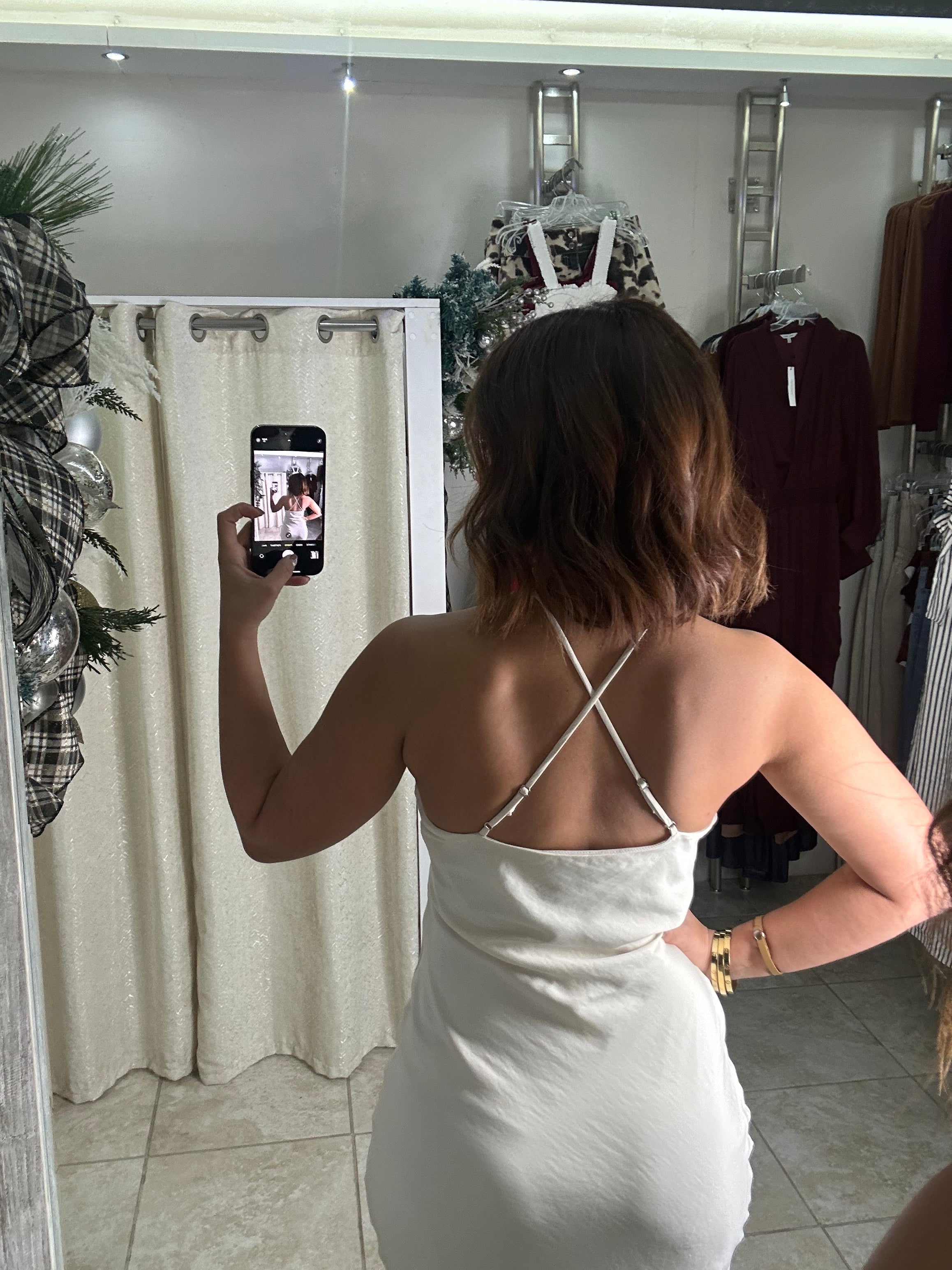 Shell Satin Halter Neck Midi Dress