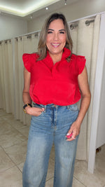 Red Ruffle Neck Top