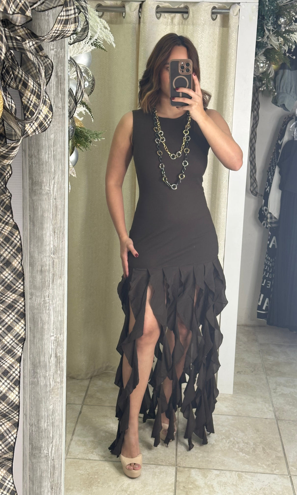 Chocolate Ruffled Dress