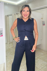 Navy Linen Vest & Pant Set