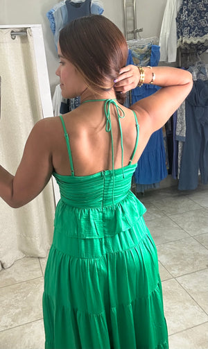 Green Halter Tube Maxi Dress
