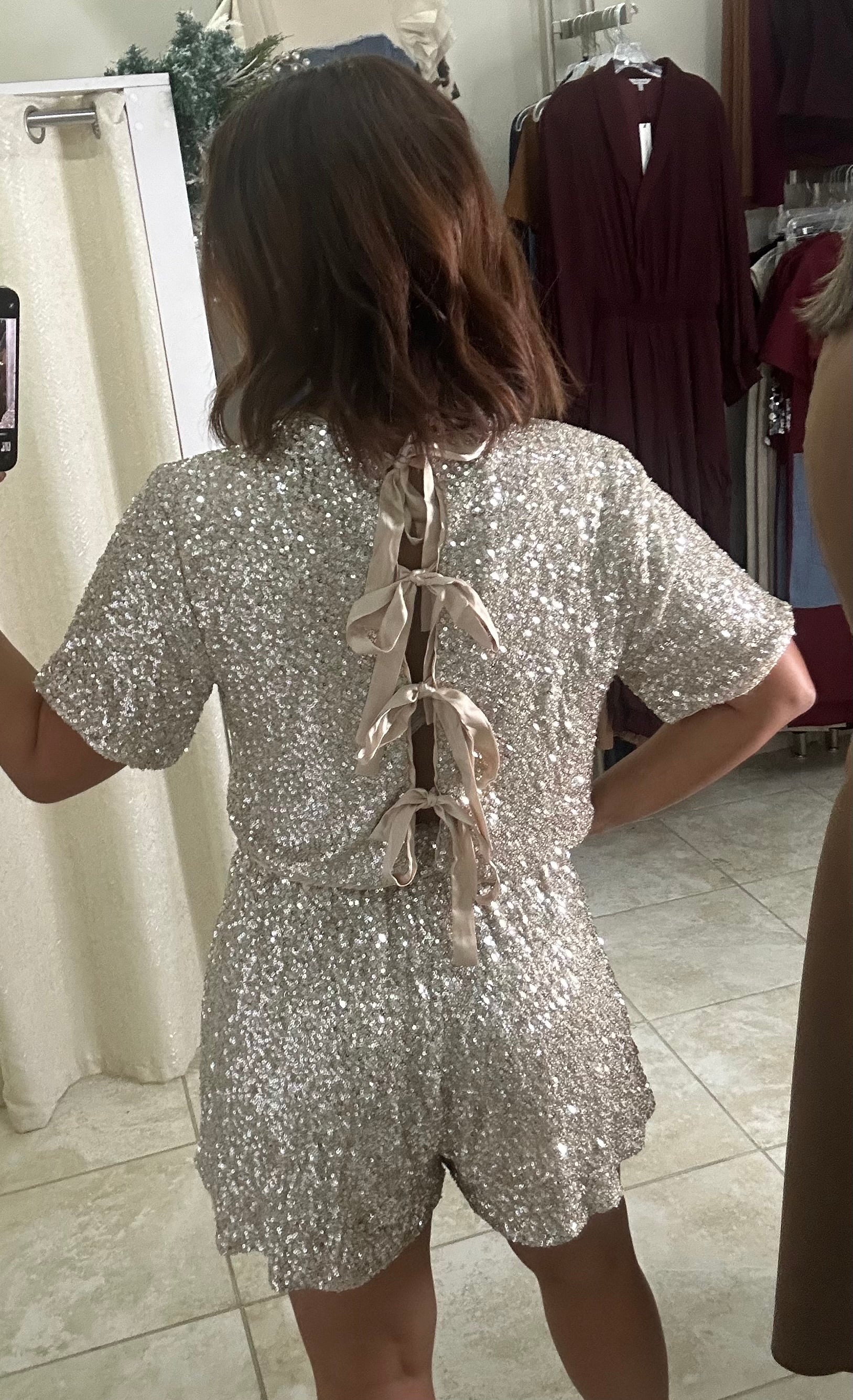 Short Sleeve Sequin Pant Set