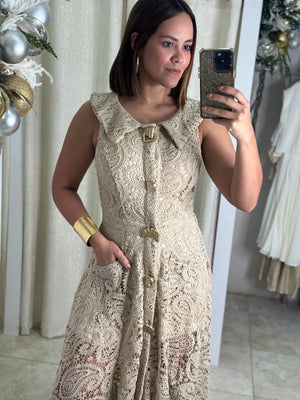 Khaki Eyelet Maxi Dress