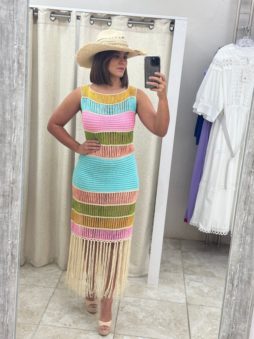 Fringed Crochet Knit Dress