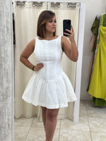 Eyelet Lace Button Front Mini Dress