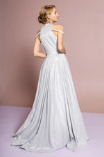 Silver Halter Neck Glitter Long Dress