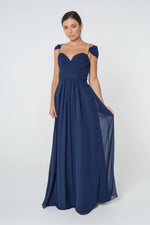 Navy Chiffon Ruched Long Dress