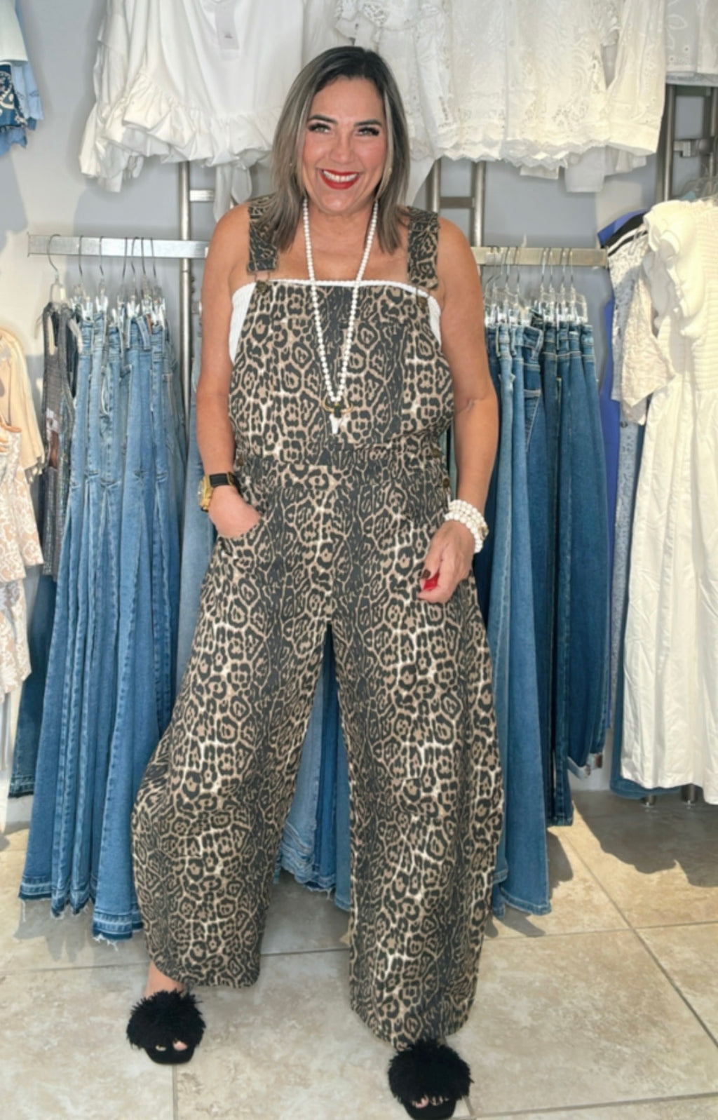 Leopard Print Denim Overall