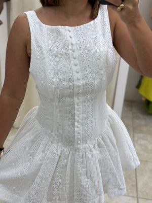 Eyelet Lace Button Front Mini Dress