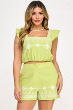 Ruffle embroidery Top & Short Set