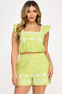 Ruffle embroidery Top & Short Set