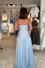 Blue Pleated Maxi Dress