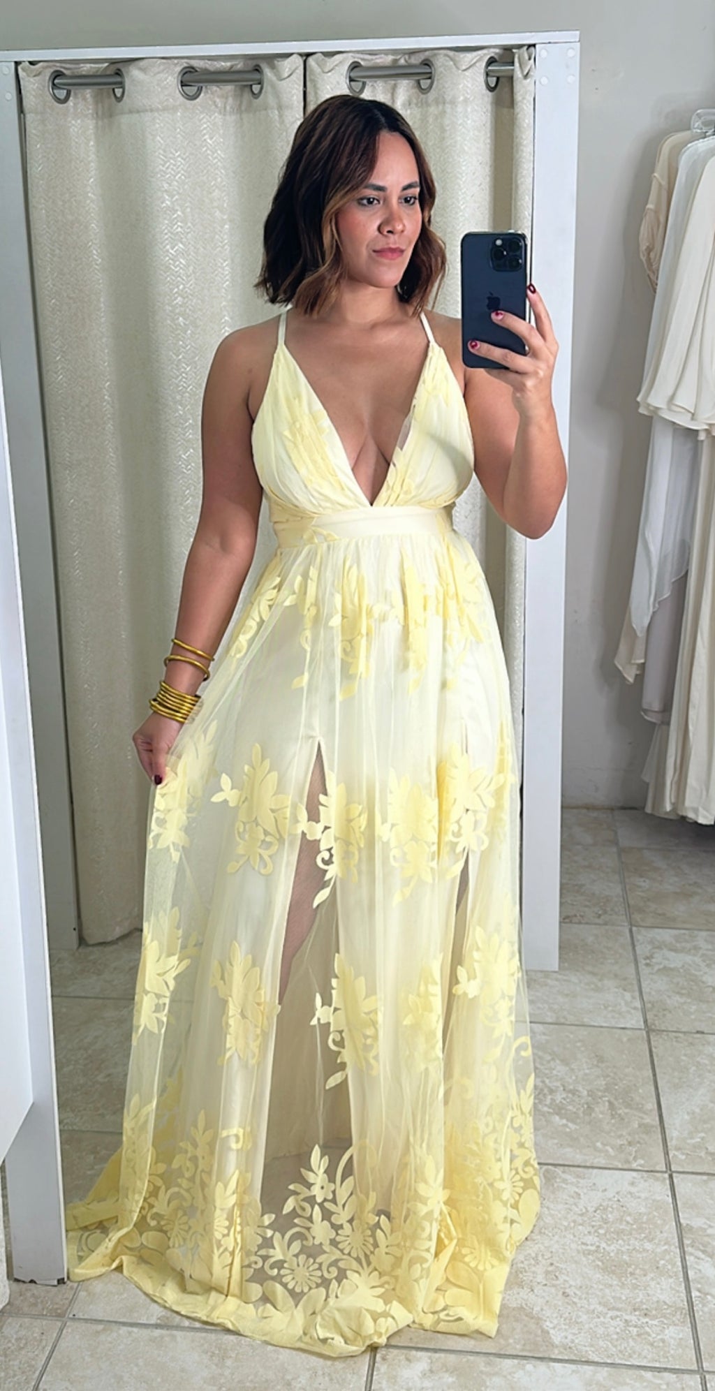 Floral Flocked Mesh Maxi
