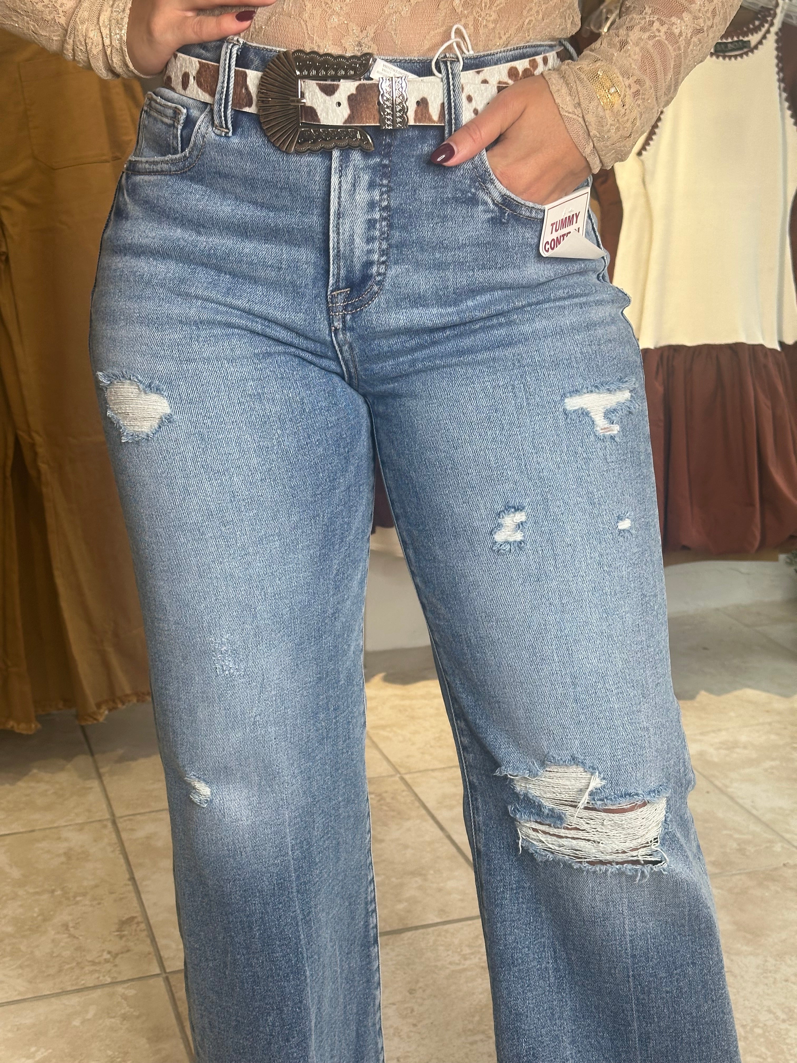 Mid Rise Fit Wide Jeans