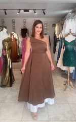 One Shoulder Chocolate/White Dress