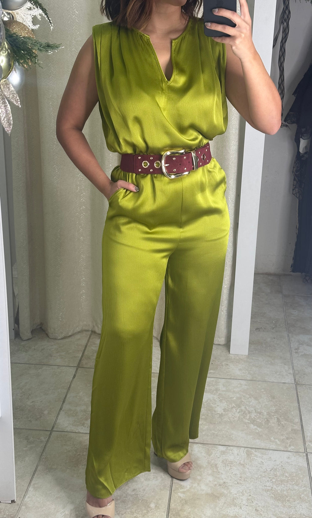 Green Satin Jumpsuit