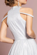 Silver Halter Neck Glitter Long Dress