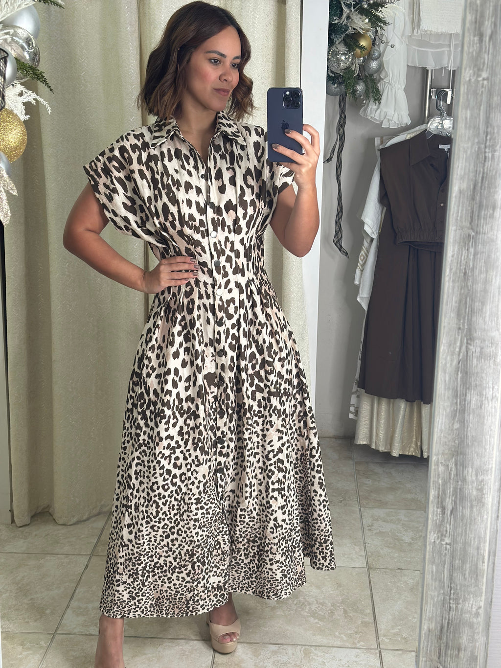 Taupe Brown Animal Printed Dress