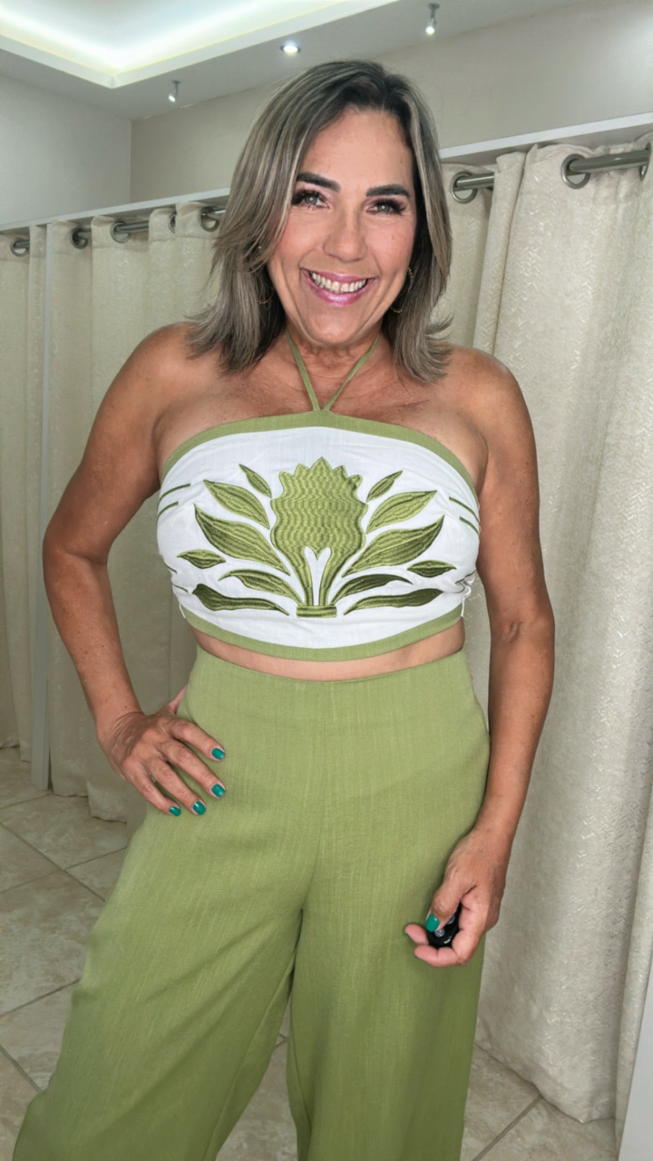 Bandeau Top Applique And Pants Set