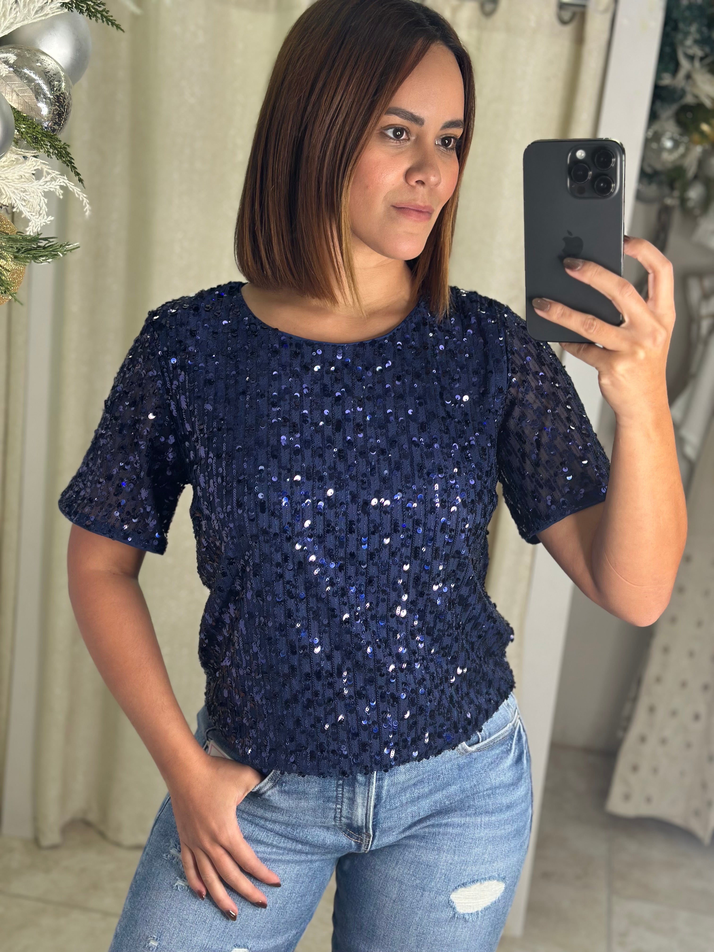 Navy Glitter Blouse