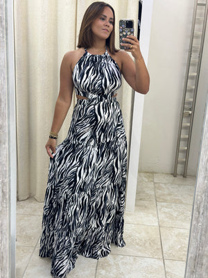 Zebra Printed Woven Maxi Dress