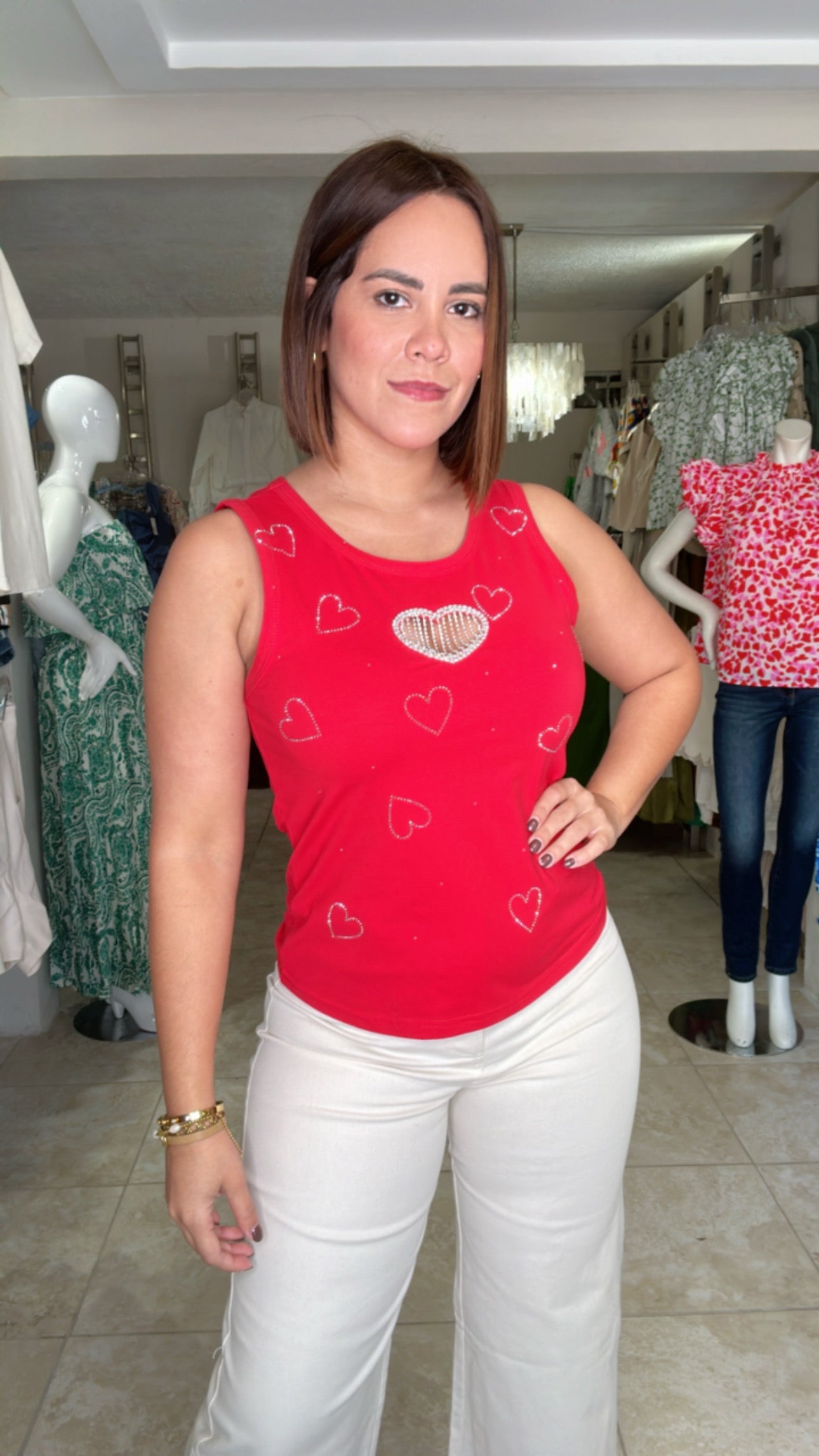 Rhinestone Heart sleeveless Shirt
