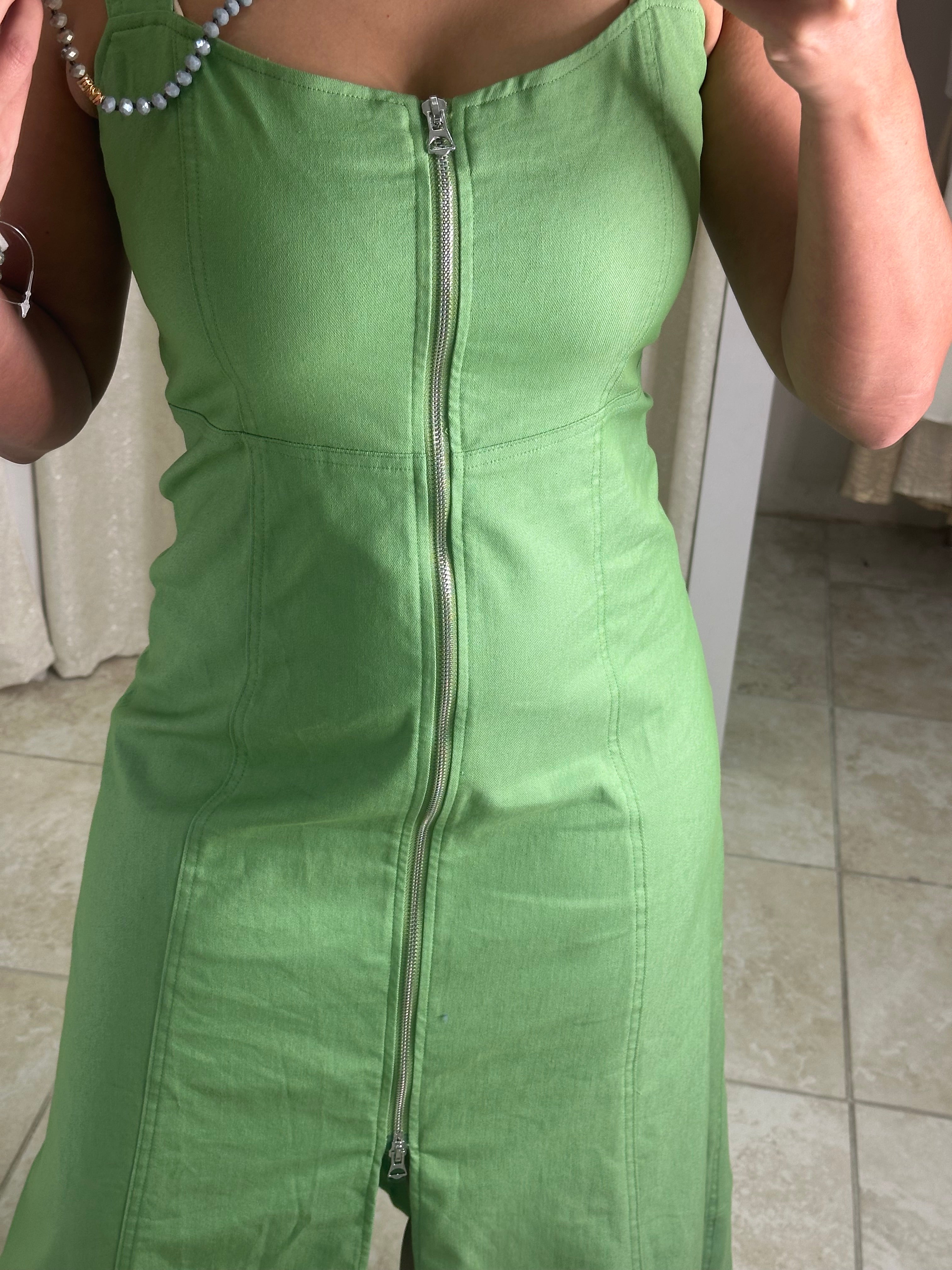 Apple Green Zipper Midi Dress